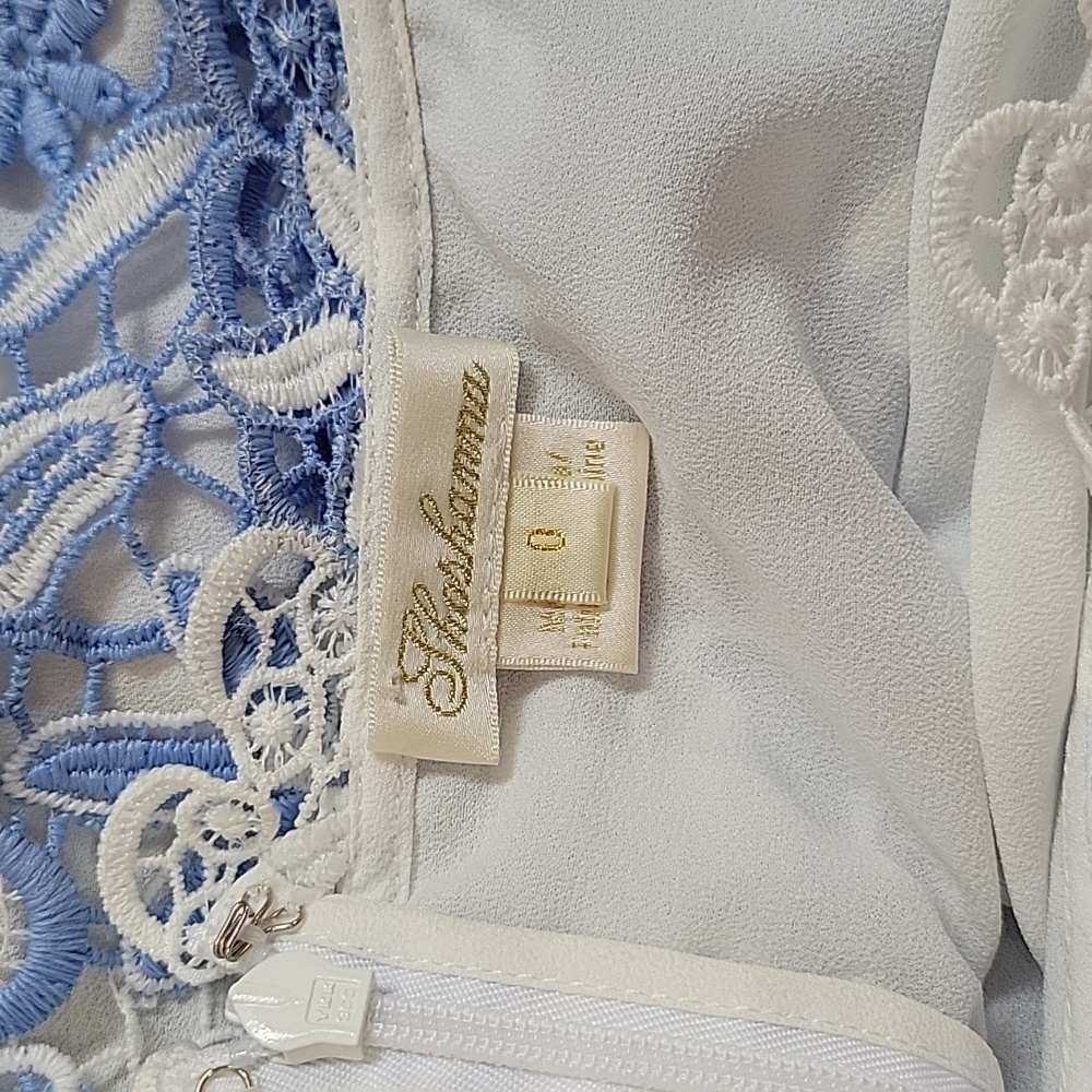 Shoshanna Airana White And Blue Lace Puff Sleeve Mini Dress Size 0 - Picture 4 of 7